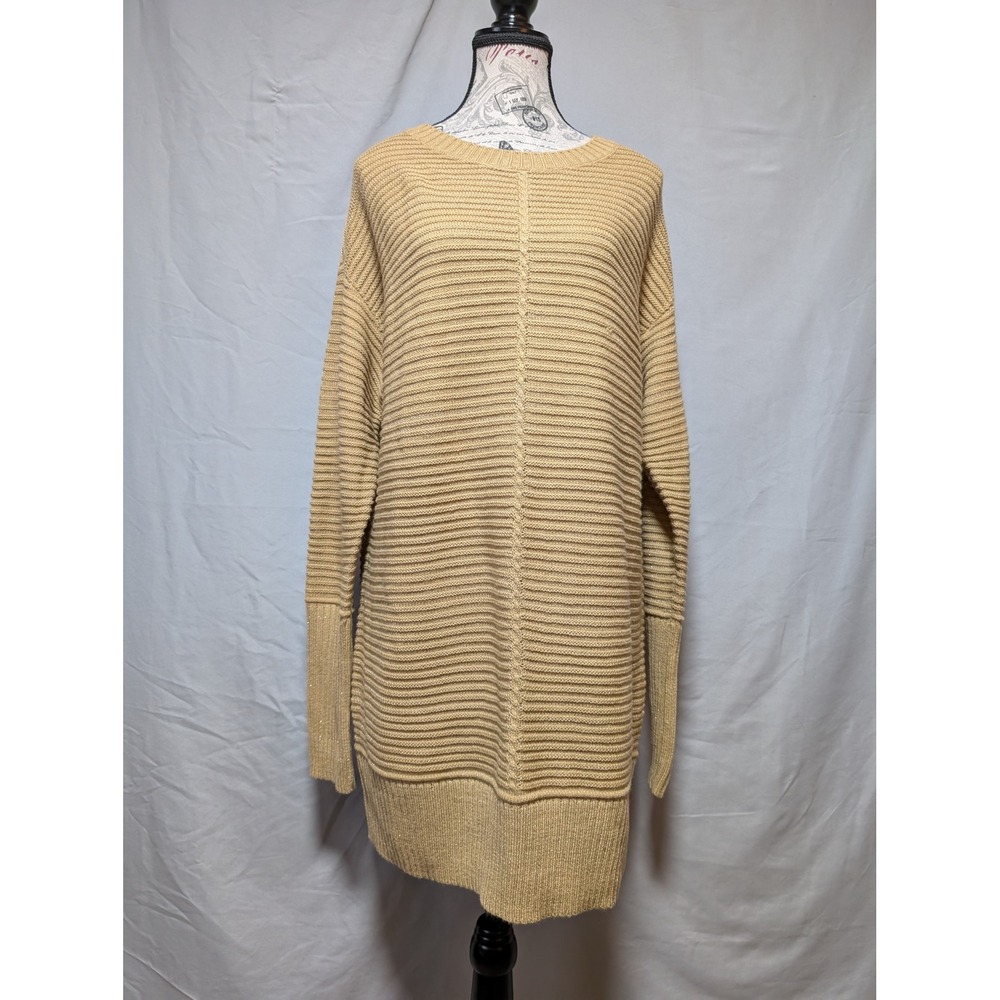 Nine West Tan Ribbed Knit Oversized Tunic Sweater Shimmer New‎ Women's Large